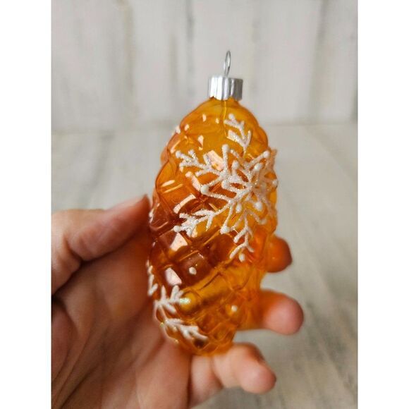 Vintage radko shiny Brite pinecone yellow snowflake ornament Xmas tree - Picture 6 of 10